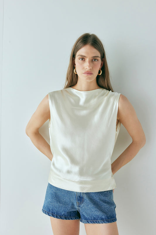 Emery Satin Top Cream - size:Holly:AU 8 / US 4