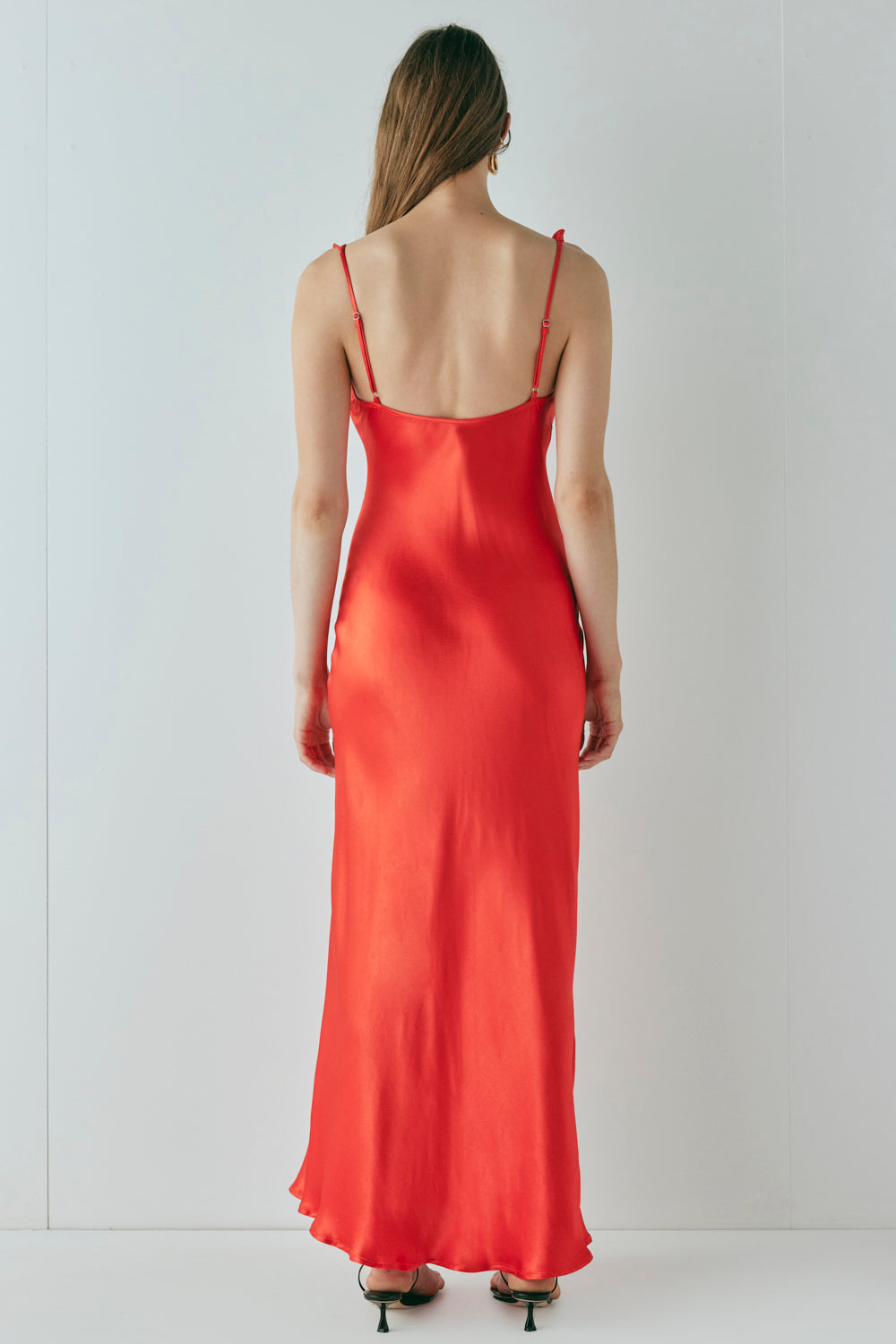 radioactive bias cut maxi dress red strapless open back dress Princess Polly Women's Radioactive Bias Cut Satin Maxi Dress