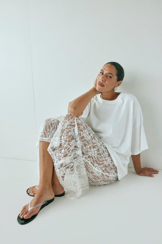 Devyn Sequin Midi Skirt White- size:Casey:AU 8 / US 4