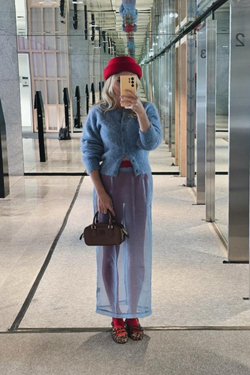 Devyn Sheer Midi Skirt Powder Blue