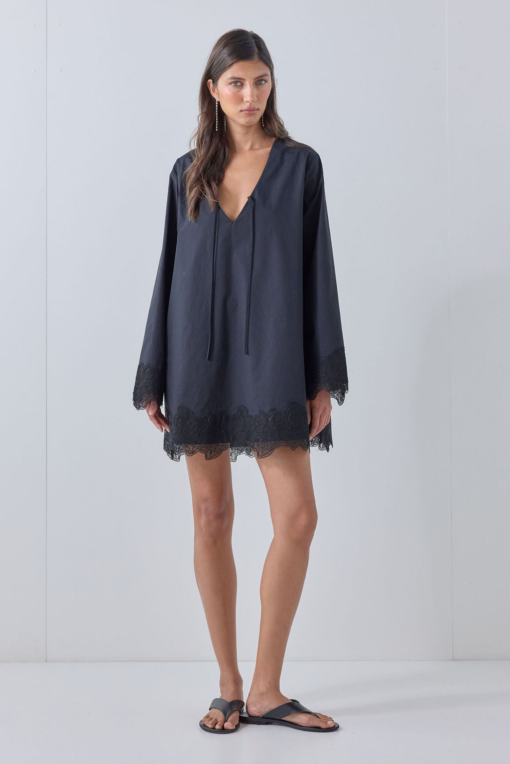 Marley Lace Trim Mini Dress Black - size:Aida:AU 6 / US 2