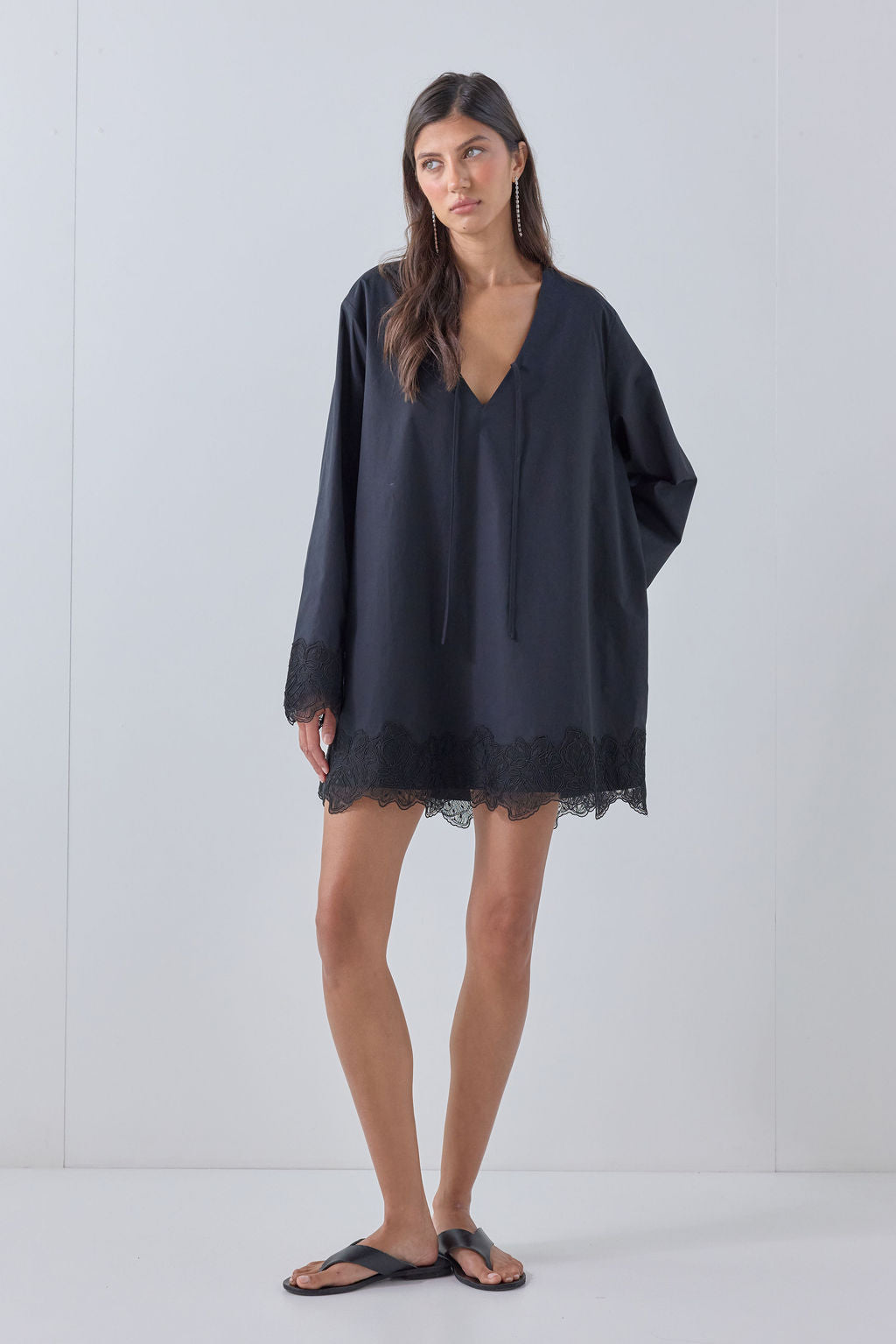 Marley Lace Trim Mini Dress Black 