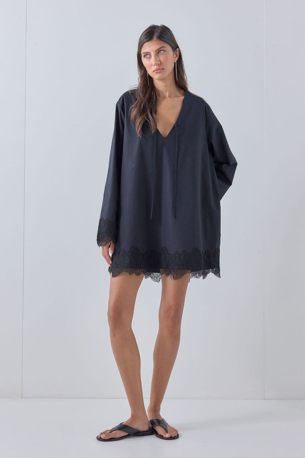 Marley Lace Trim Mini Dress Black 