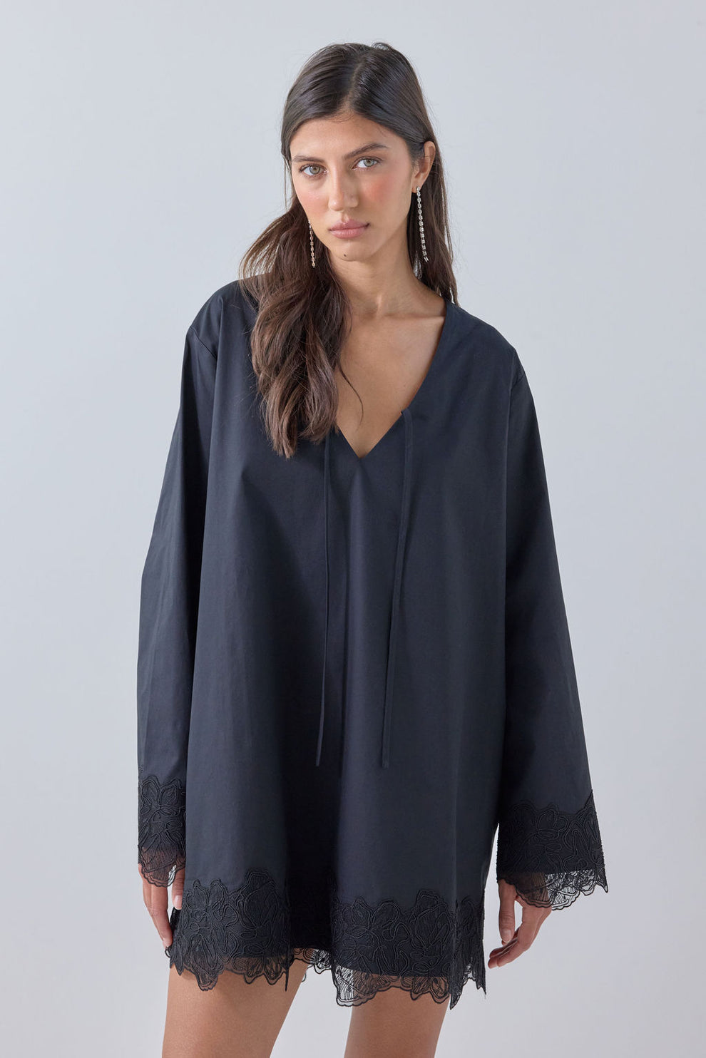 Marley Lace Trim Mini Dress Black 