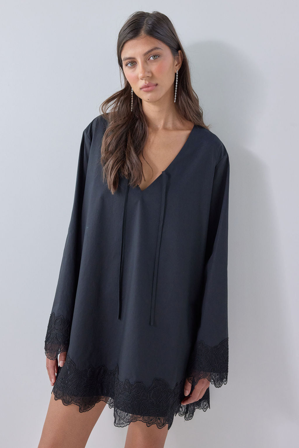 Marley Lace Trim Mini Dress Black 