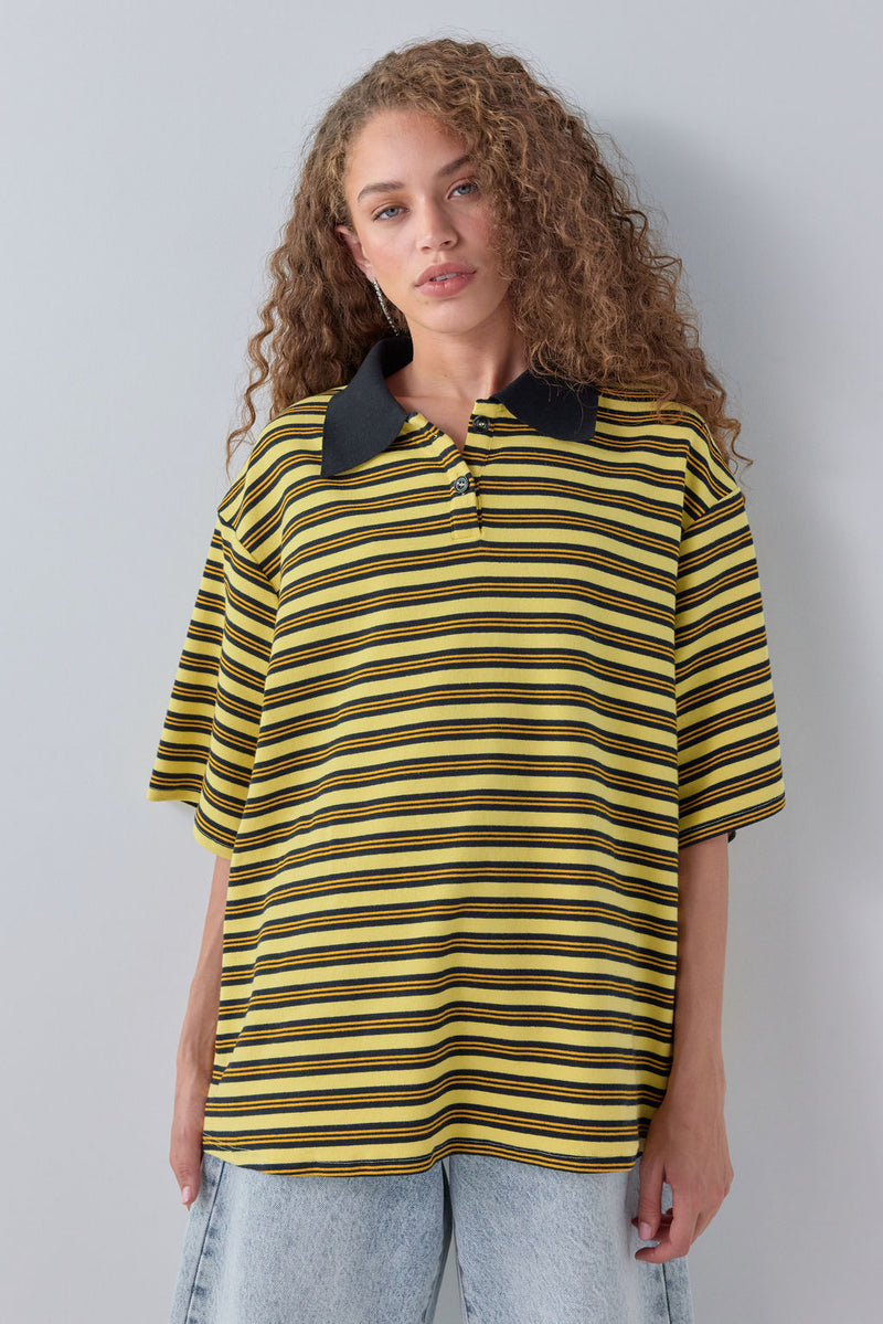 Kinsley Short Sleeve Polo Yellow Stripe - size:Maria:AU 6 / US 2