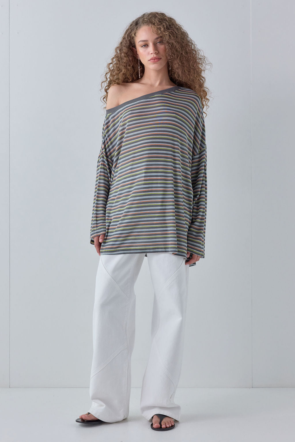 Blake Long Sleeve Tee Charcoal Stripe - size:Maria:AU 6 / US 2