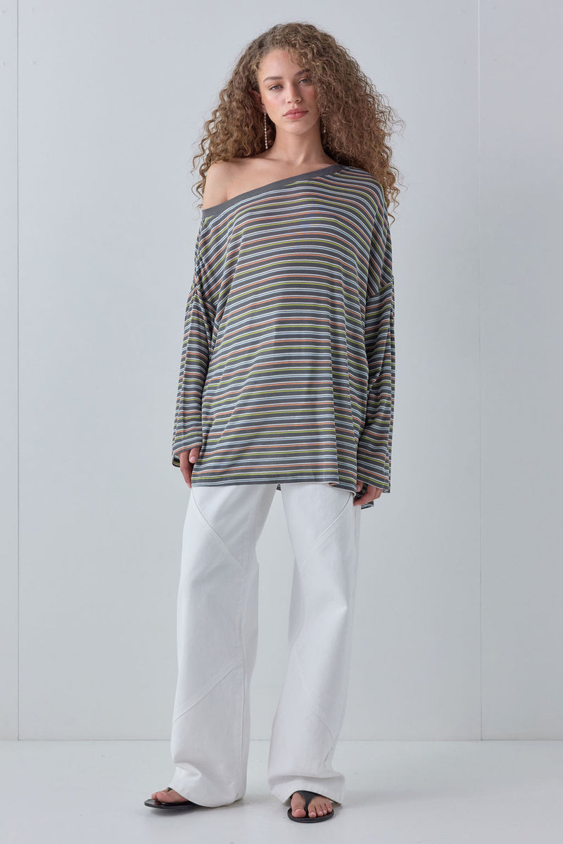 Blake Long Sleeve Tee Charcoal Stripe - size:Maria:AU 6 / US 2