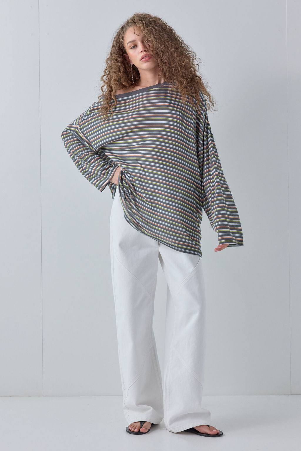 Blake Long Sleeve Tee Charcoal Stripe
