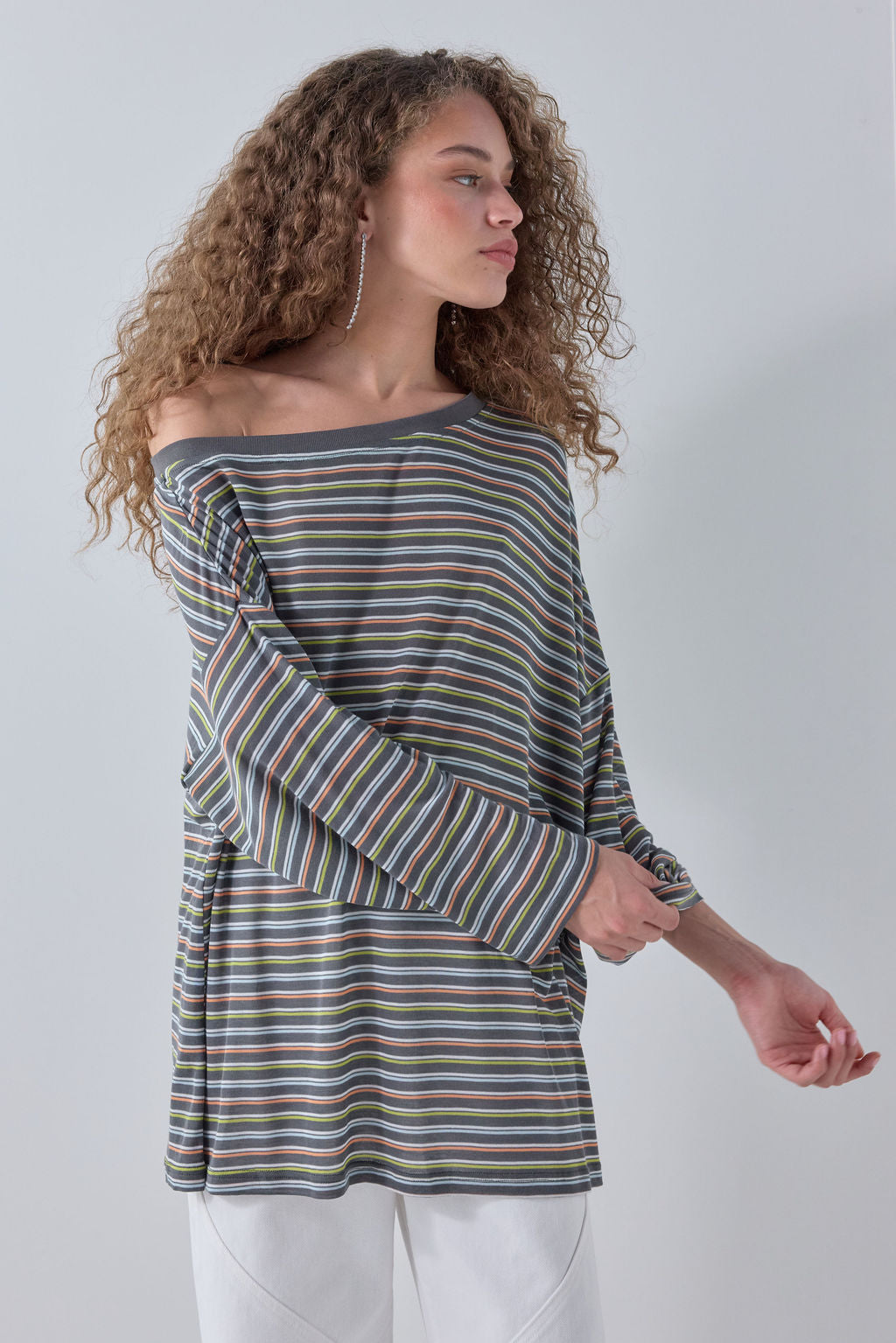 Blake Long Sleeve Tee Charcoal Stripe