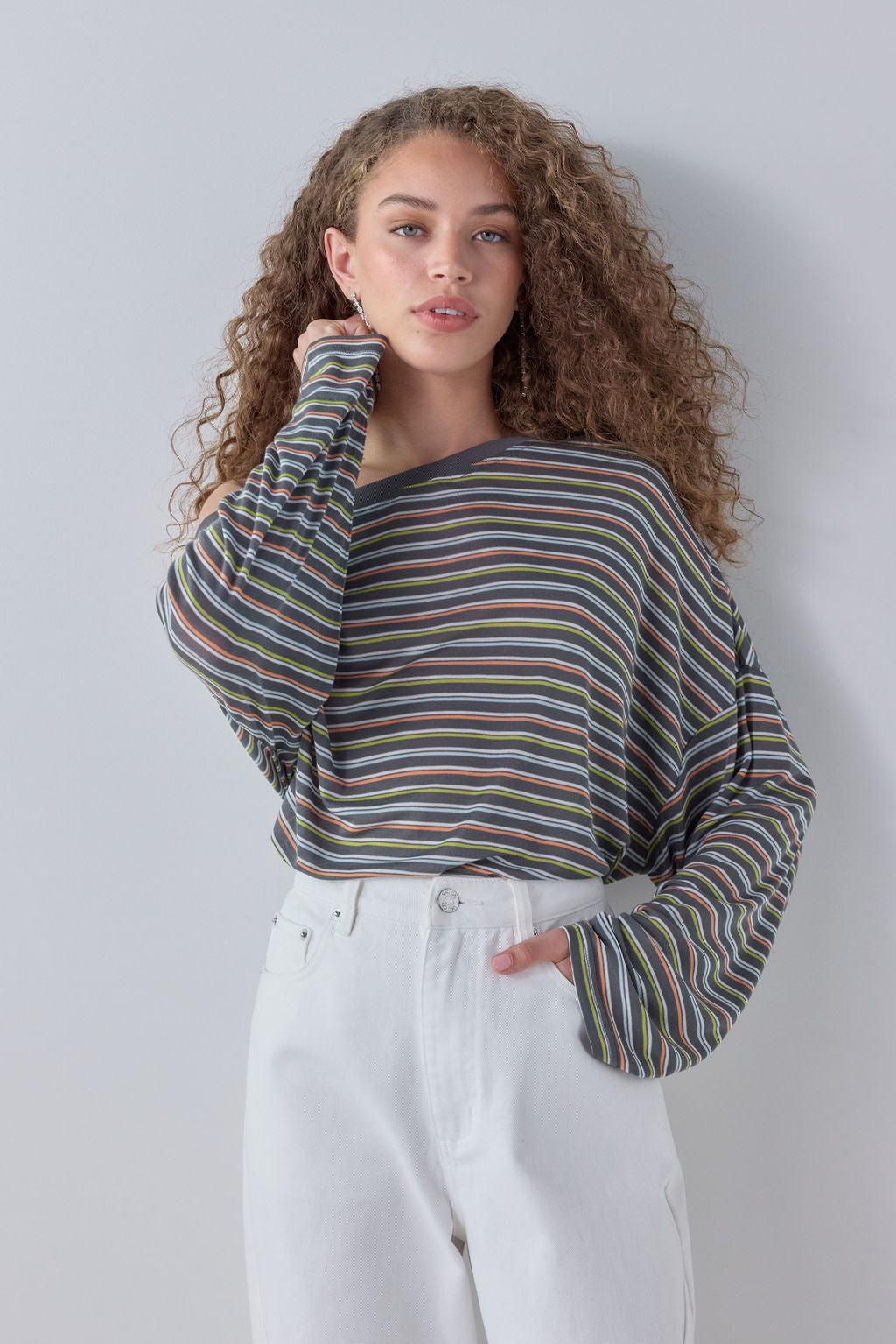 Blake Long Sleeve Tee Charcoal Stripe