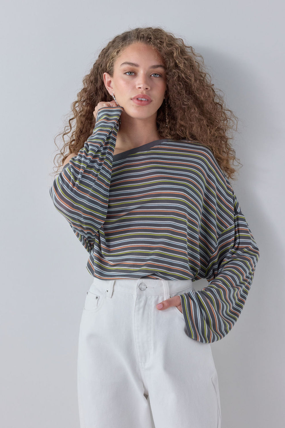 Blake Long Sleeve Tee Charcoal Stripe