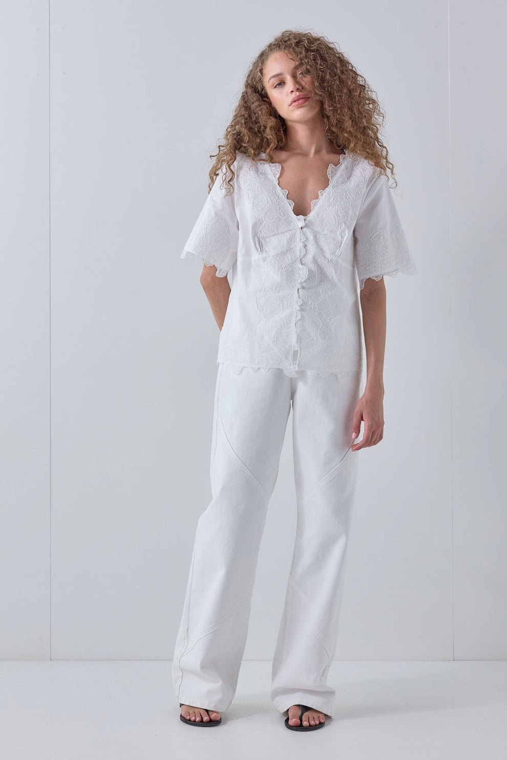 Nomi Lace Trim Top White 