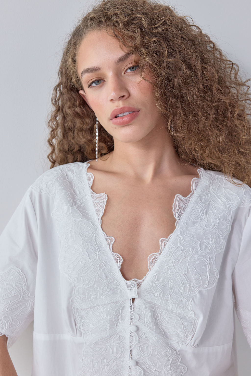 Nomi Lace Trim Top White 