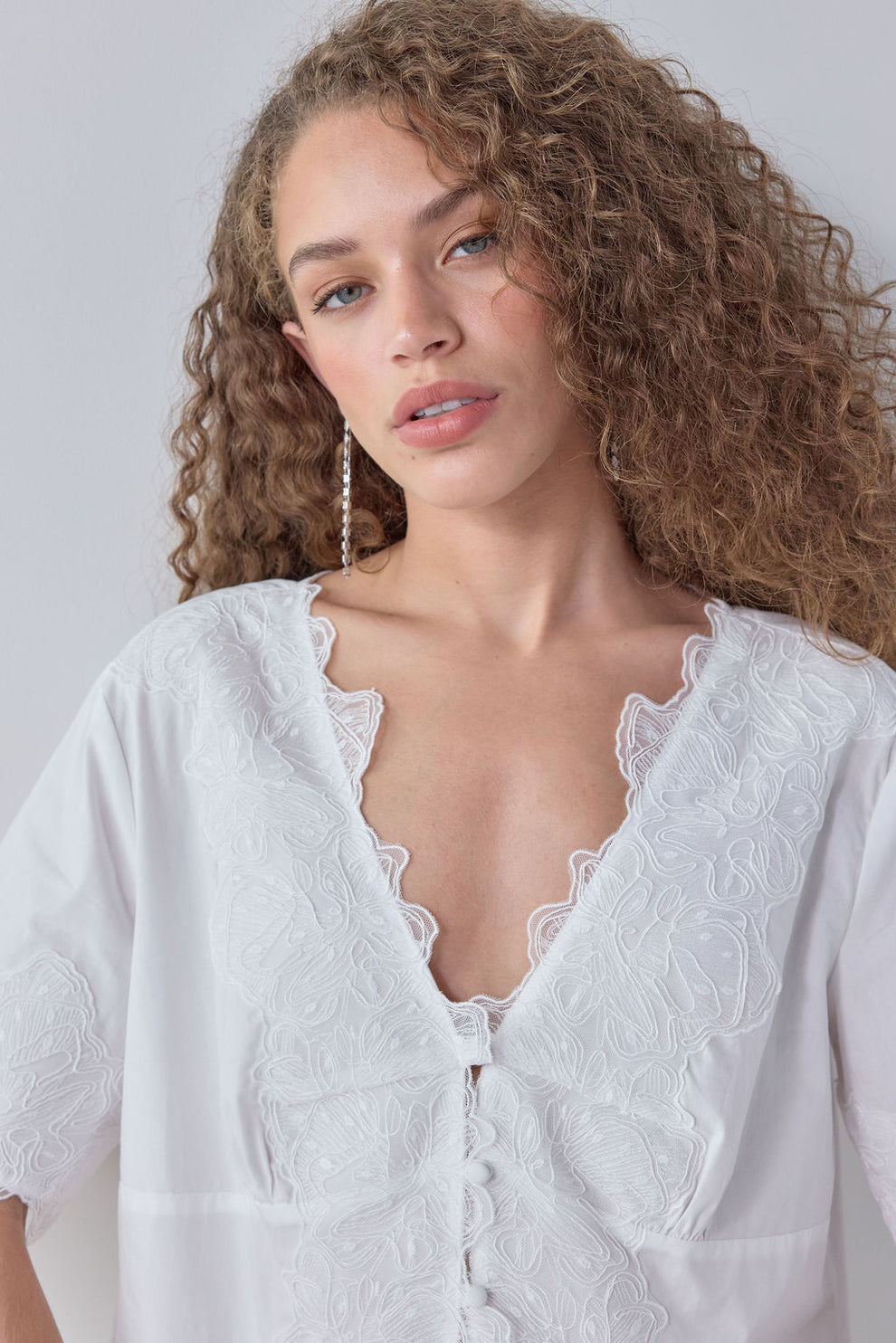 Nomi Lace Trim Top White 
