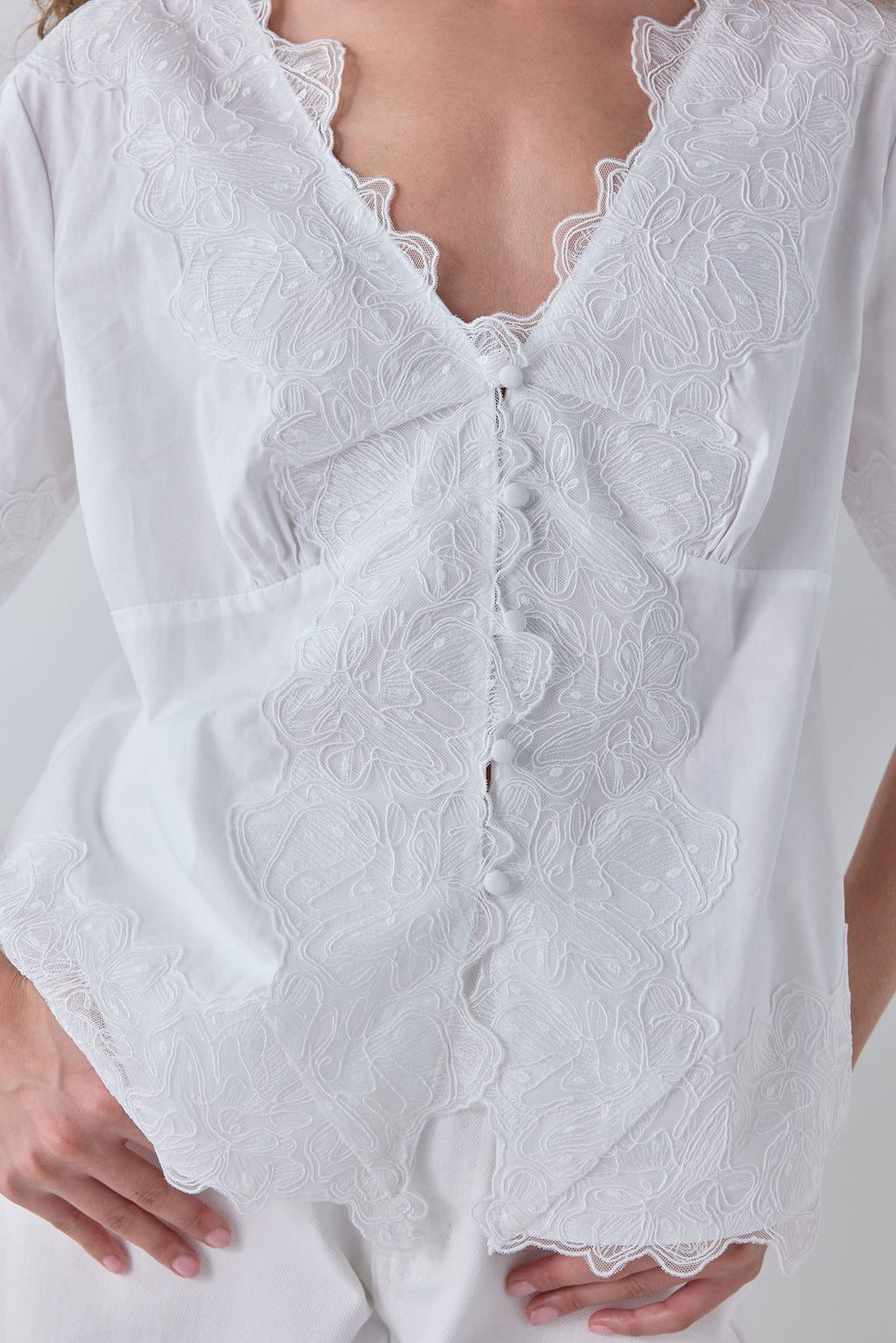 Nomi Lace Trim Top White 