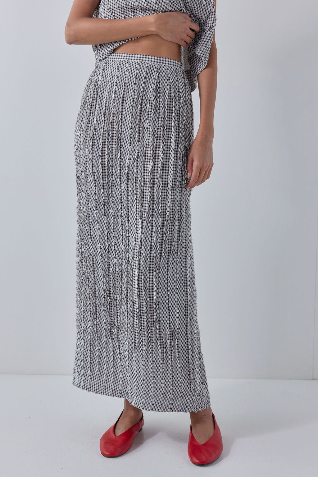 Devyn Midi Skirt Black Check 