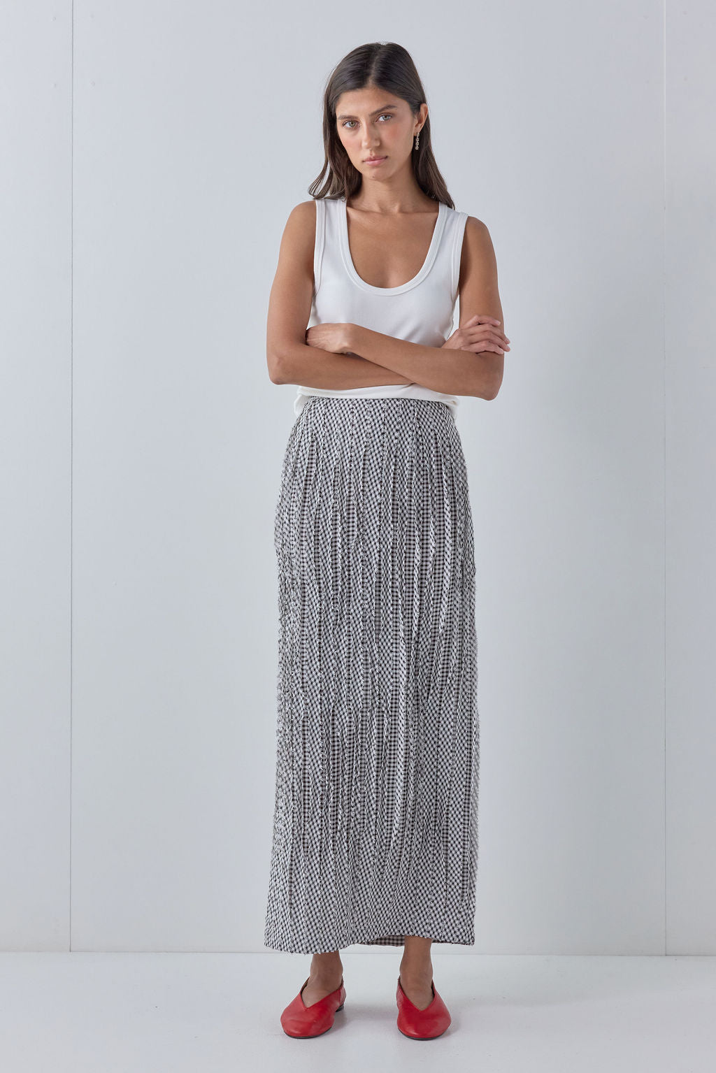 Devyn Midi Skirt Black Check - size:Aida:AU 6 / US 2