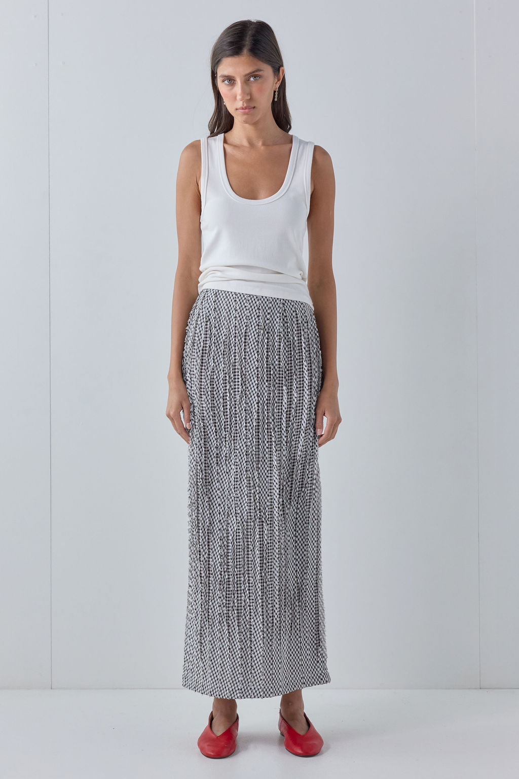 Devyn Midi Skirt Black Check 