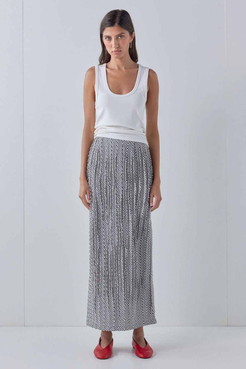 Devyn Midi Skirt Black Check 