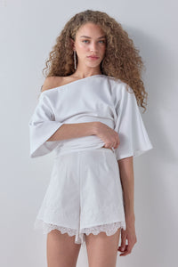 Zyra Lace Trim Shorts White
