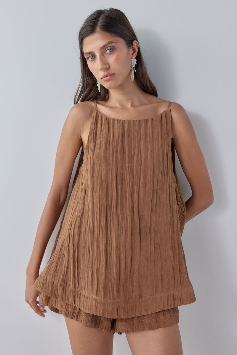 Sylvia Top Brown Crinkle - size:Aida:AU 6 / US 2