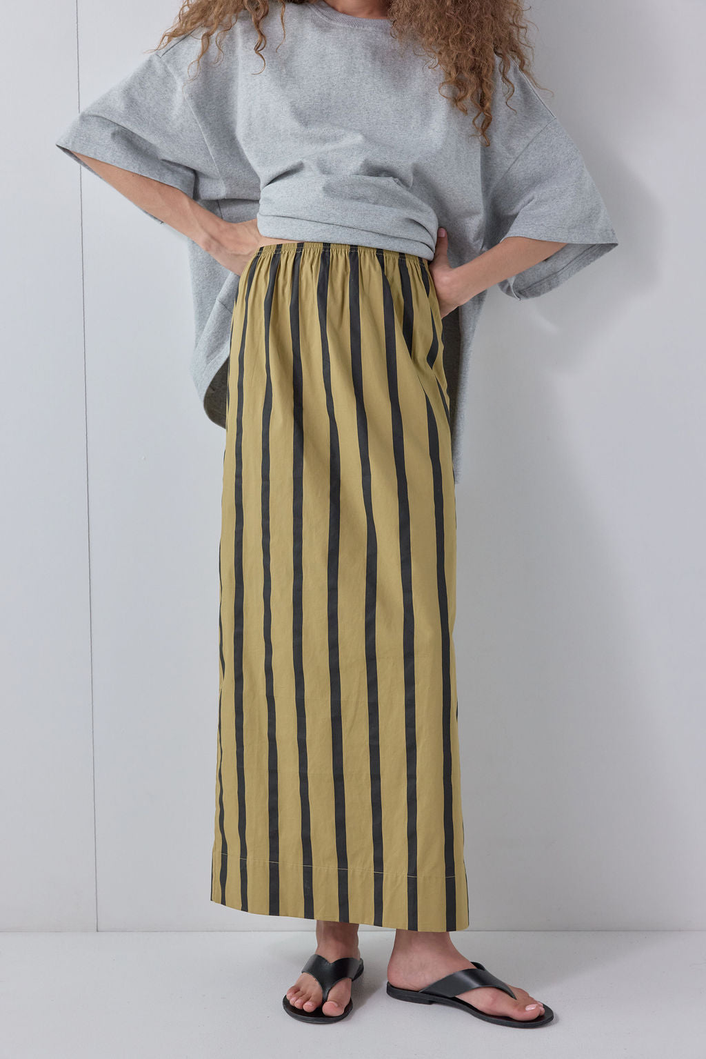 Charlee Midi Skirt Tan Stripe