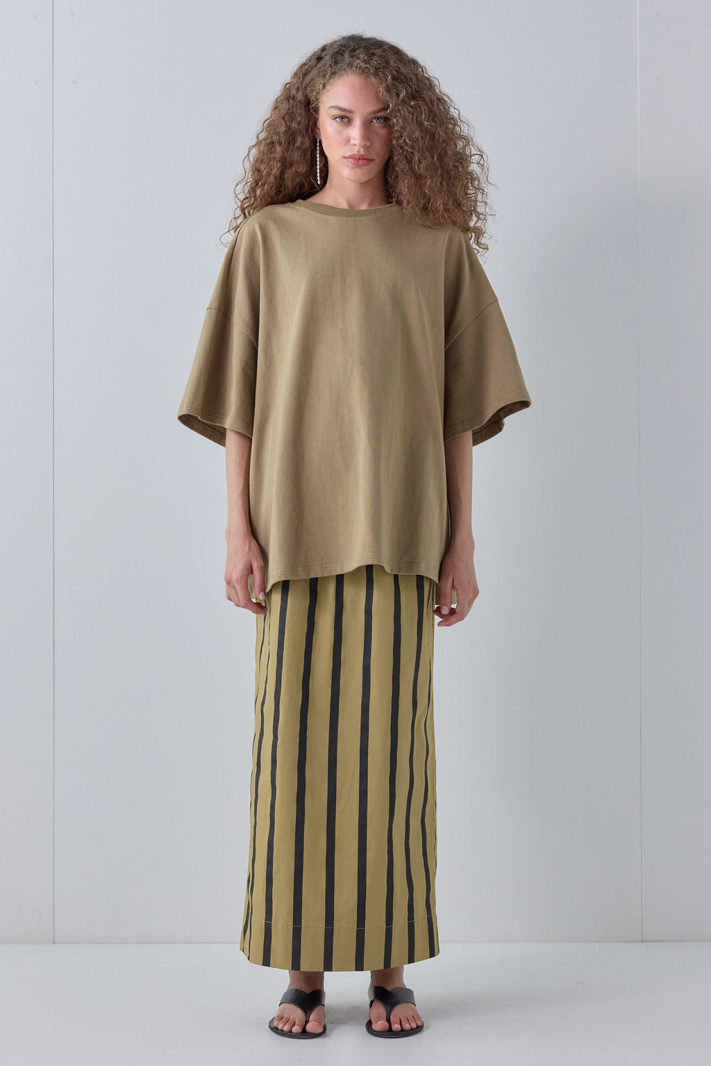 Charlee Midi Skirt Tan Stripe