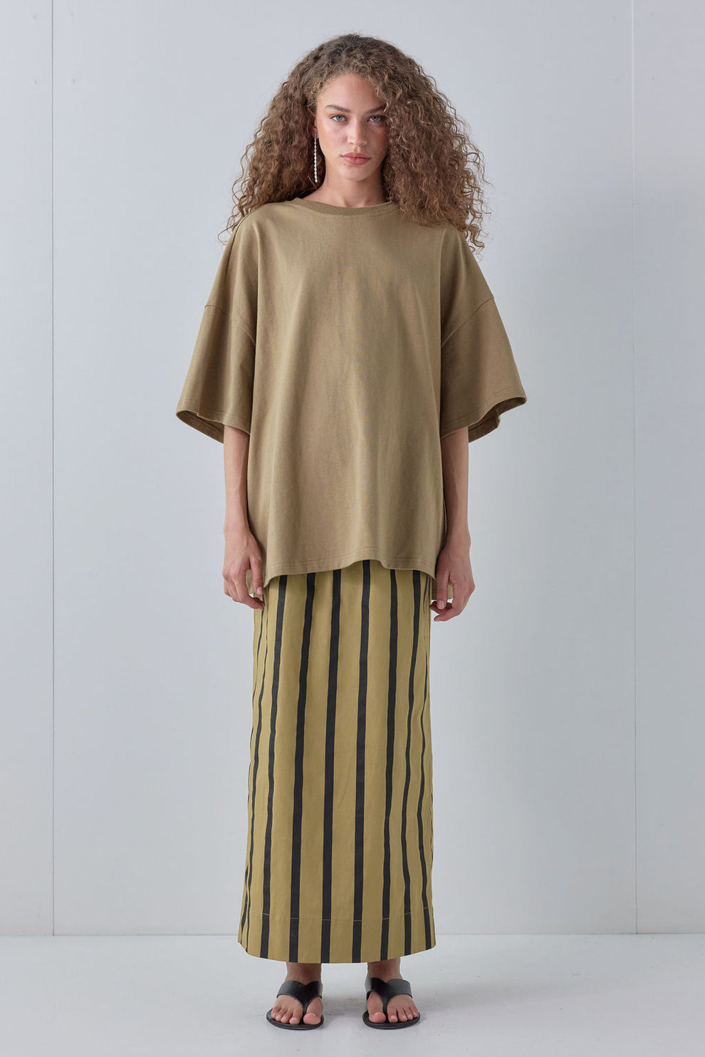 Charlee Midi Skirt Tan Stripe