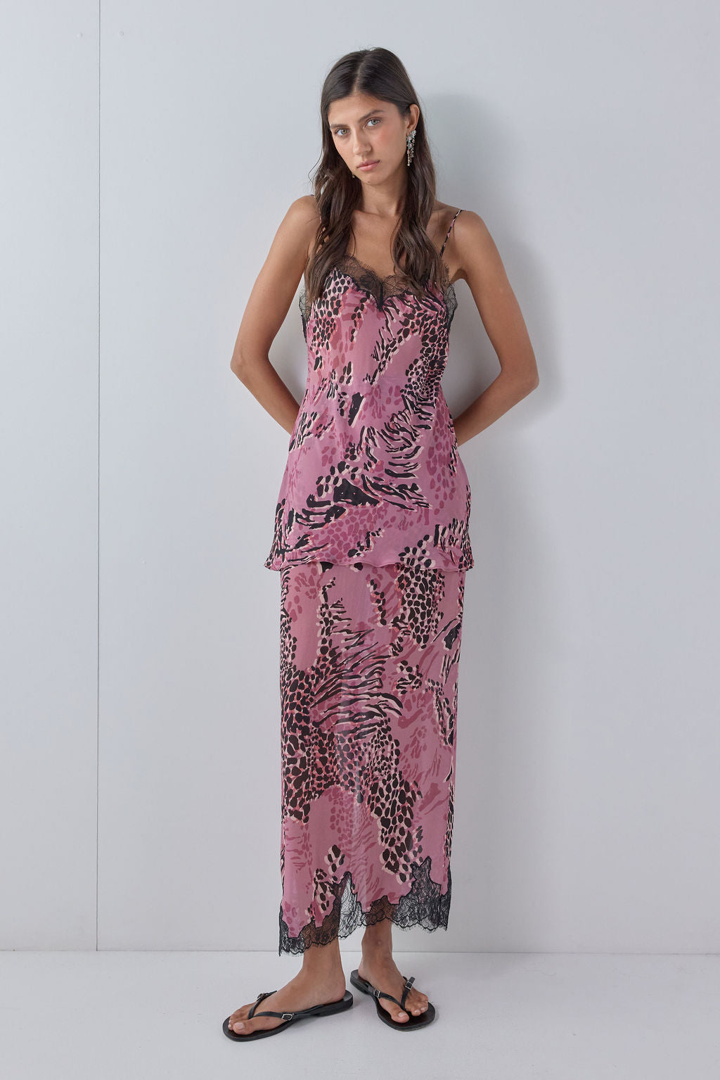 Devyn Sheer Midi Skirt Mauve Leopard 