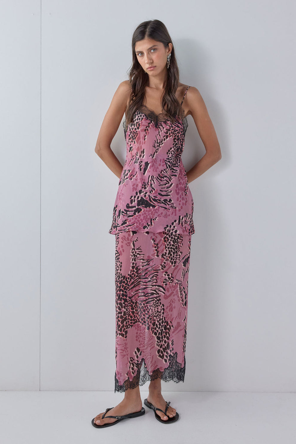 Devyn Sheer Midi Skirt Mauve Leopard 