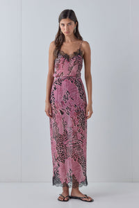 Devyn Sheer Midi Skirt Mauve Leopard