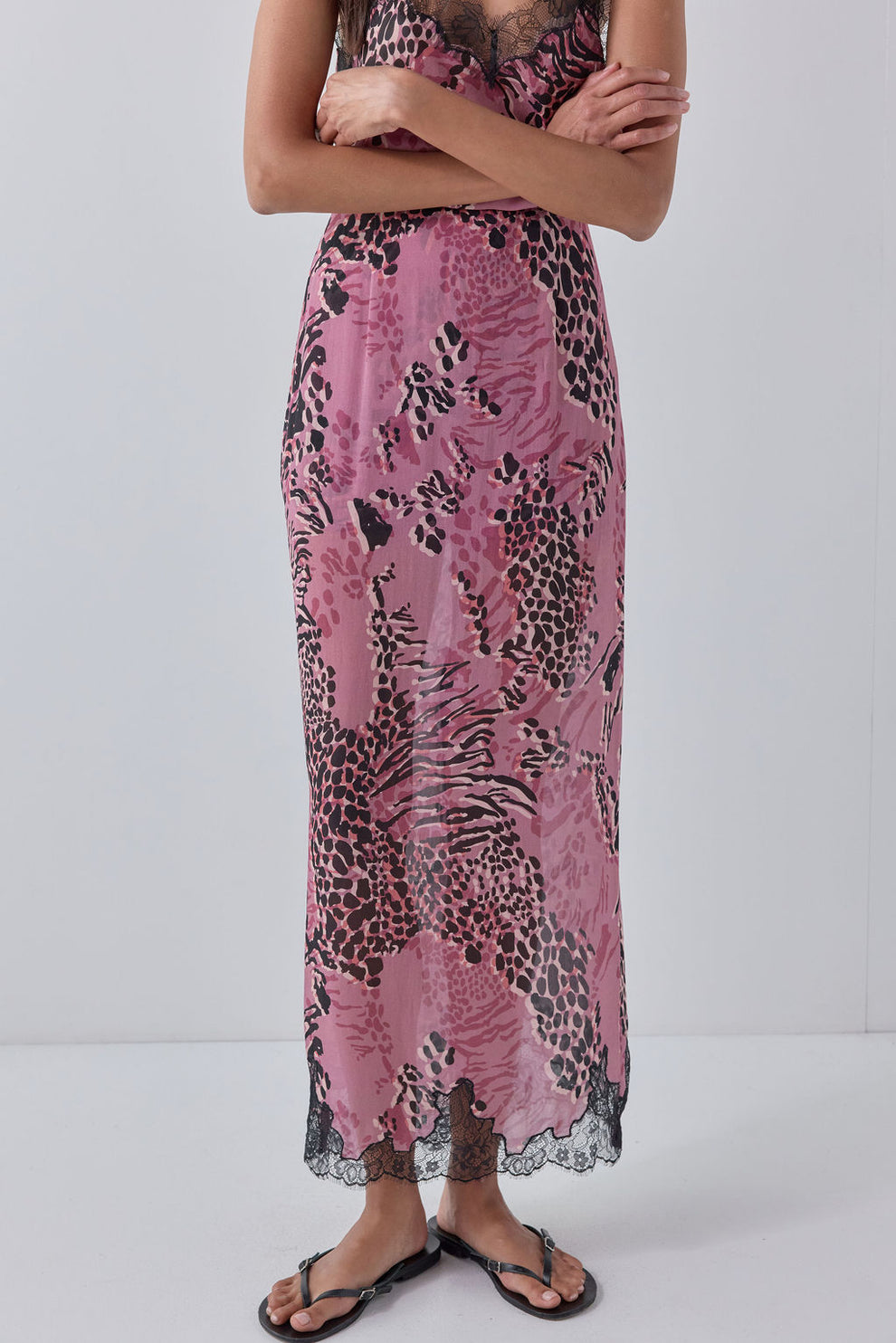 Devyn Sheer Midi Skirt Mauve Leopard 