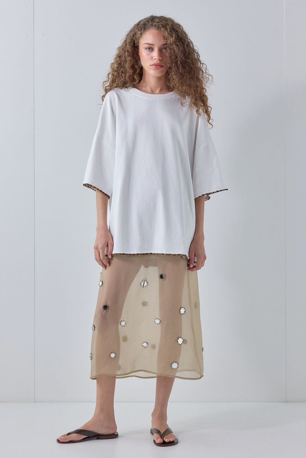 Willow Beaded Organic Cotton Tee White