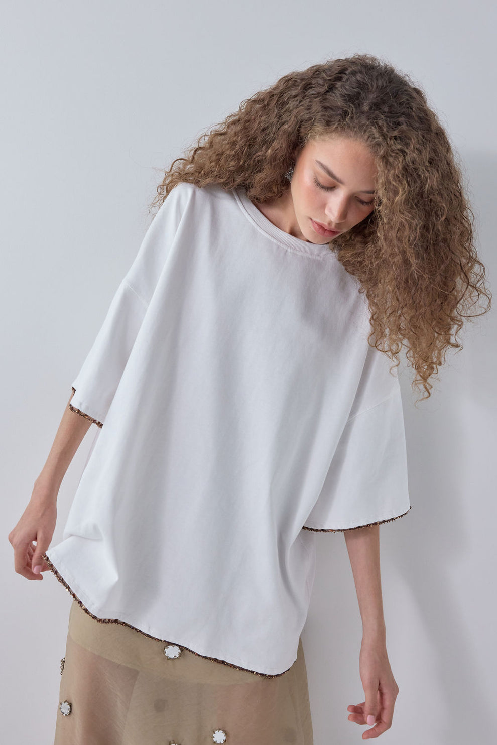 Willow Beaded Organic Cotton Tee White