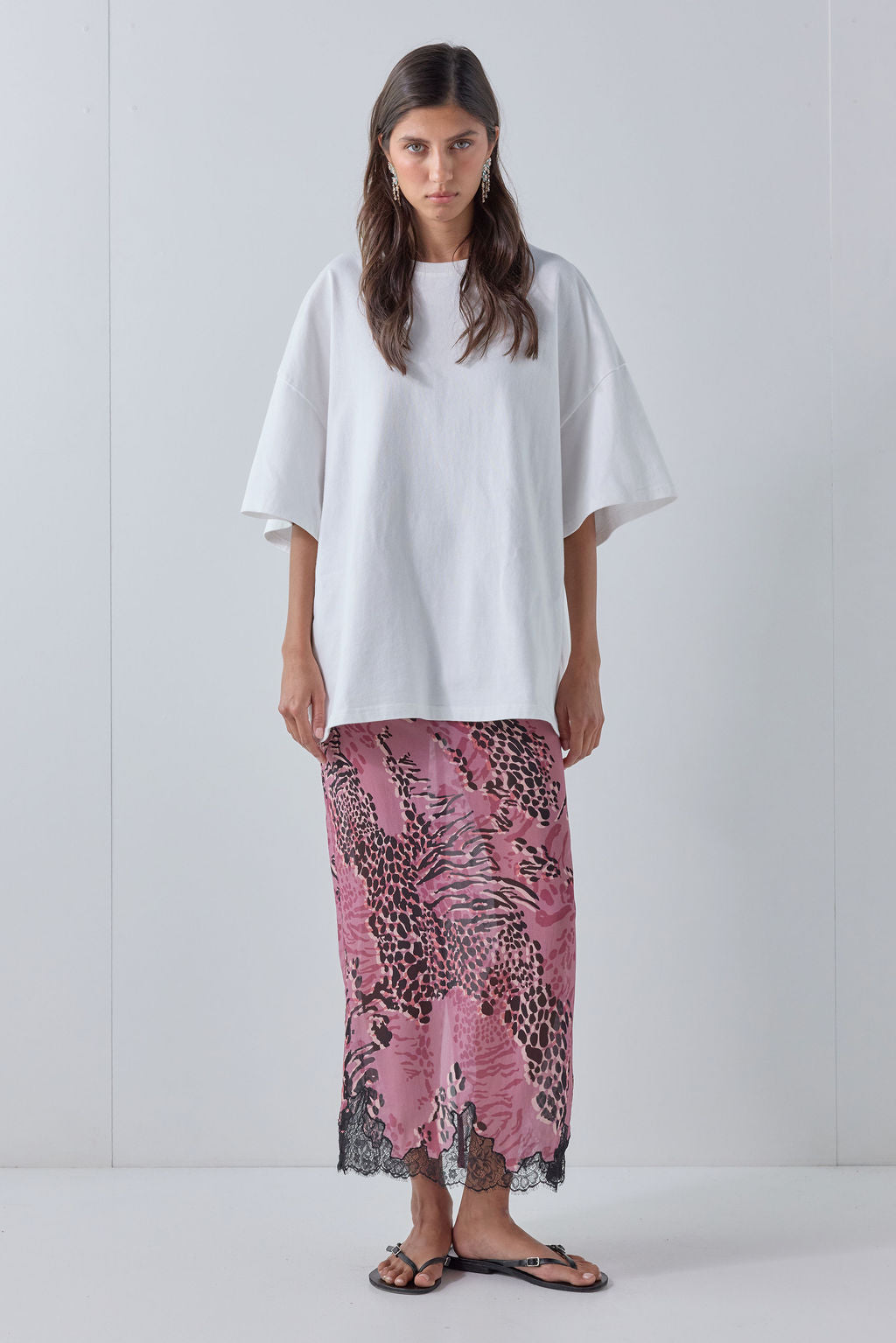 Devyn Sheer Midi Skirt Mauve Leopard 
