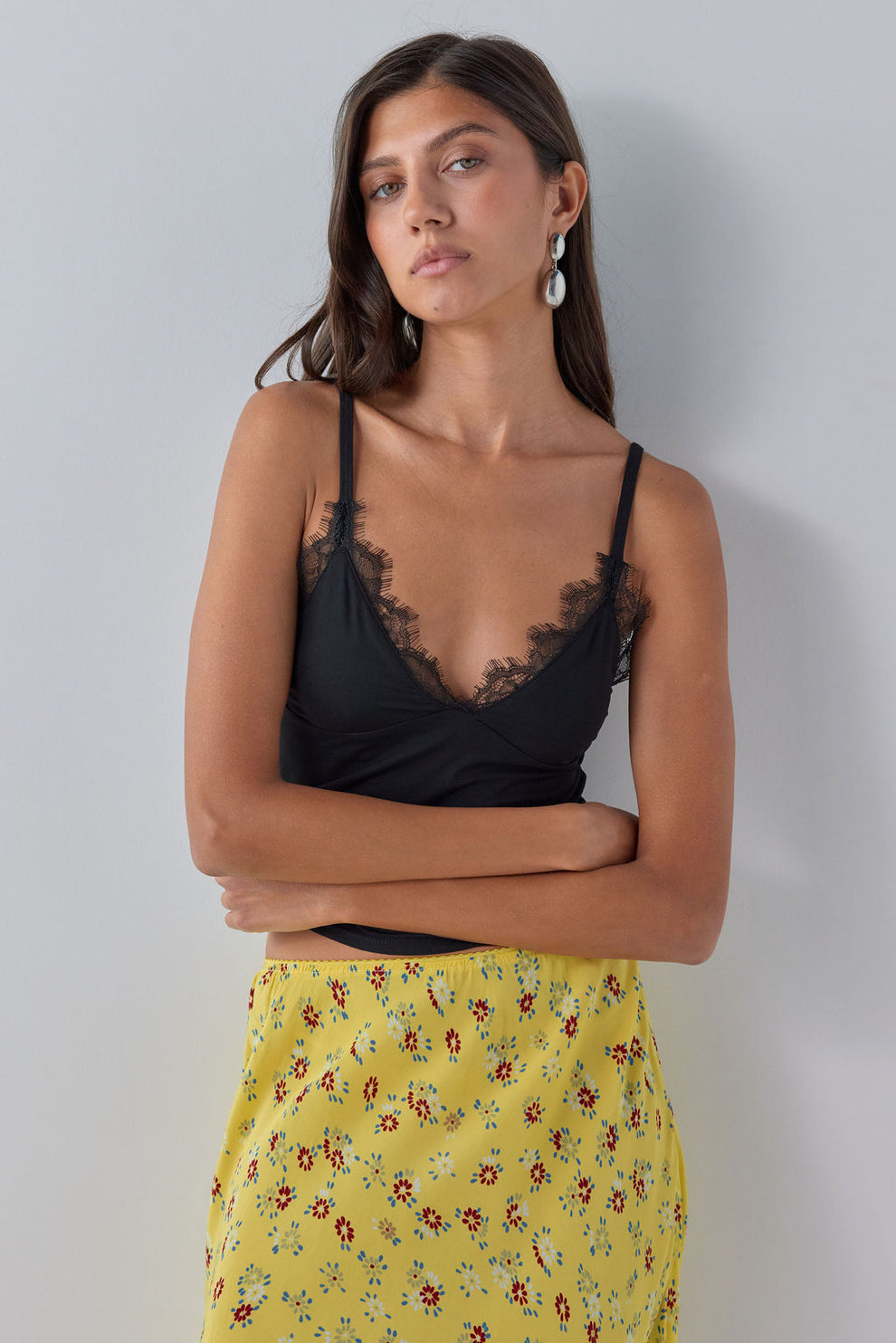 Enya Lace Trim Top Black 