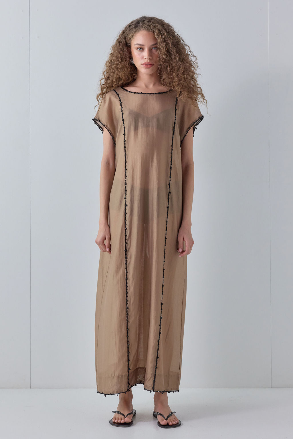 Anouk Beaded Sheer Maxi Dress Brown - size:Maria:AU 6 / US 2
