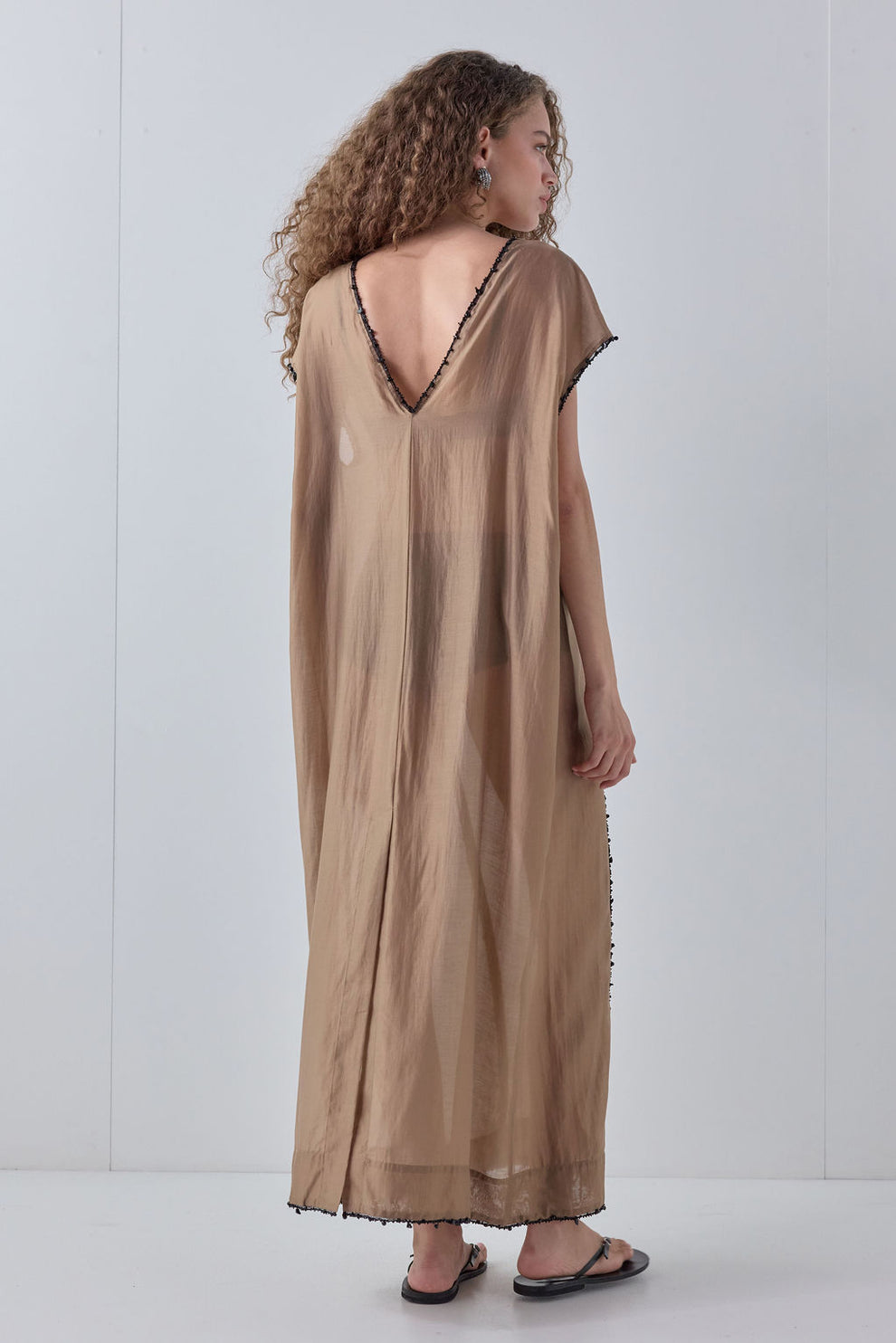 Anouk Beaded Sheer Maxi Dress Brown