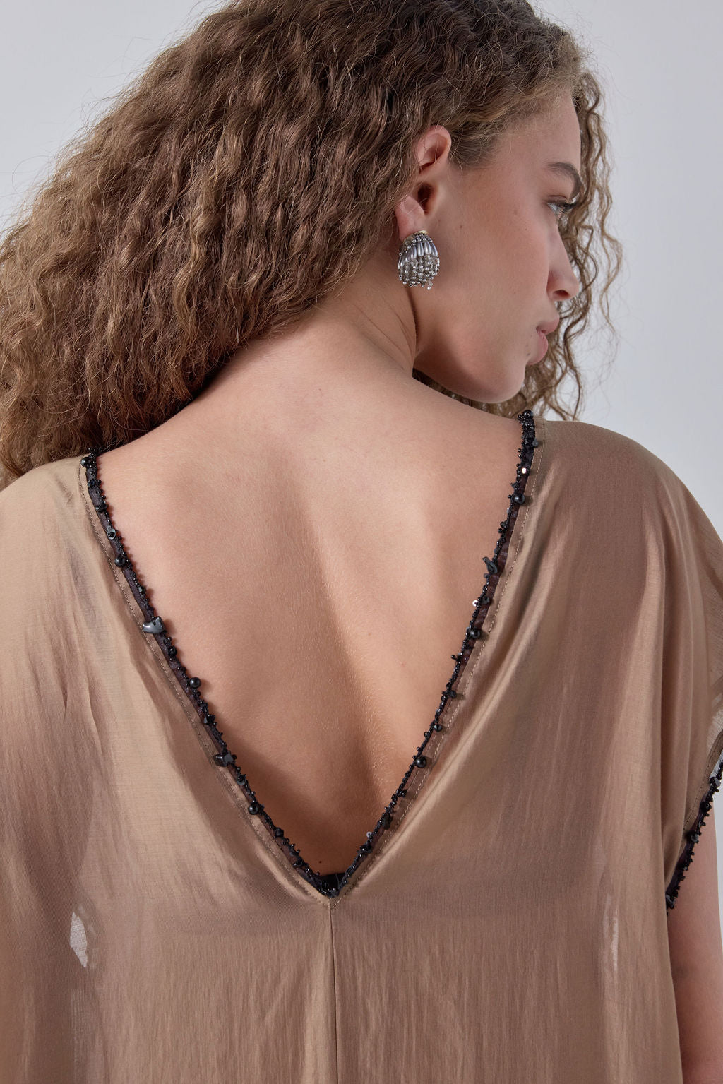 Anouk Beaded Sheer Maxi Dress Brown