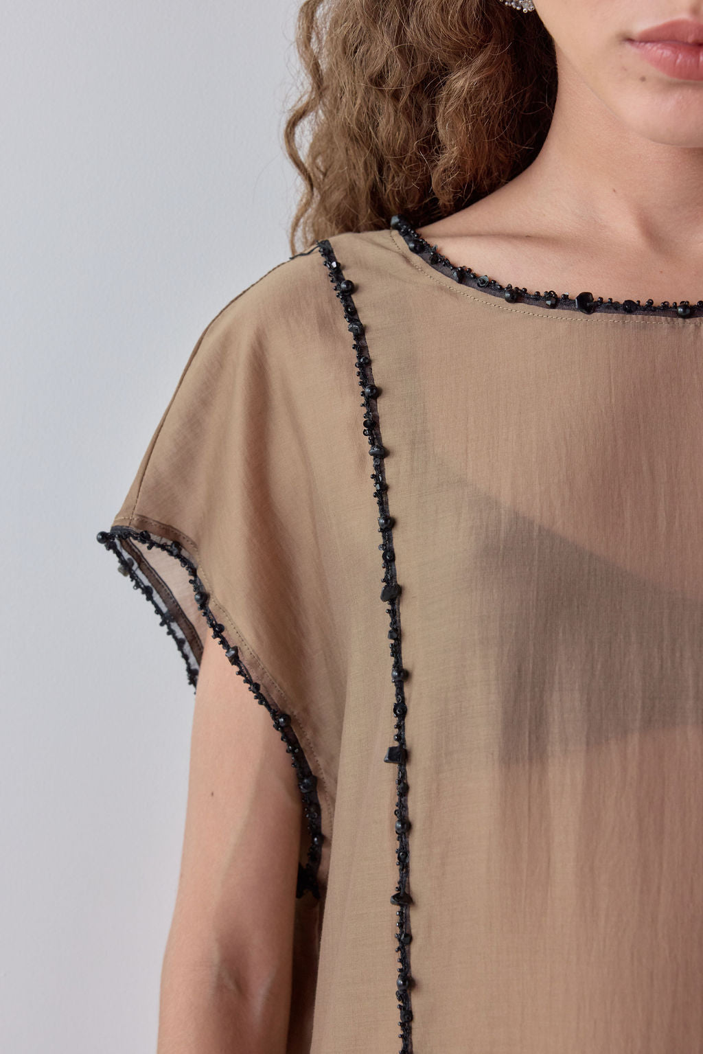 Anouk Beaded Sheer Maxi Dress Brown