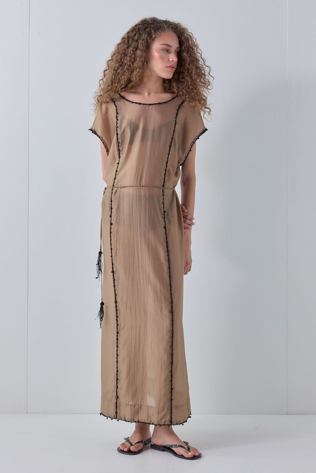 Anouk Beaded Sheer Maxi Dress Brown