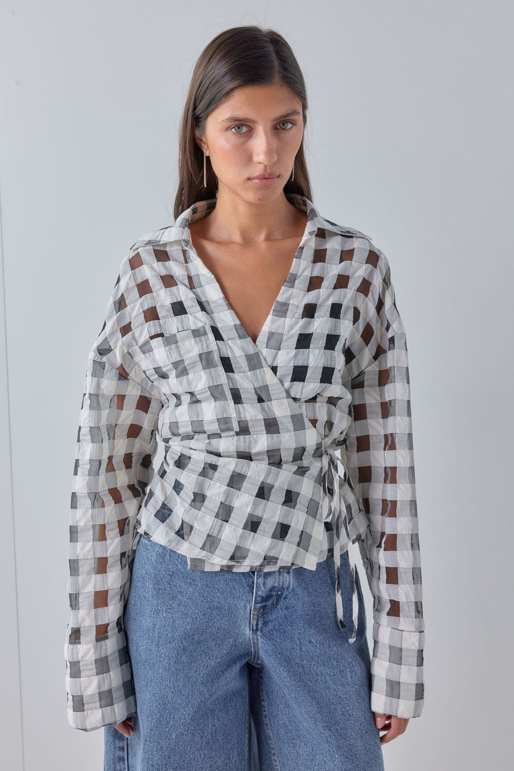 Murphy Sheer Shirt Black Check - size:Aida:AU 6 / US 2