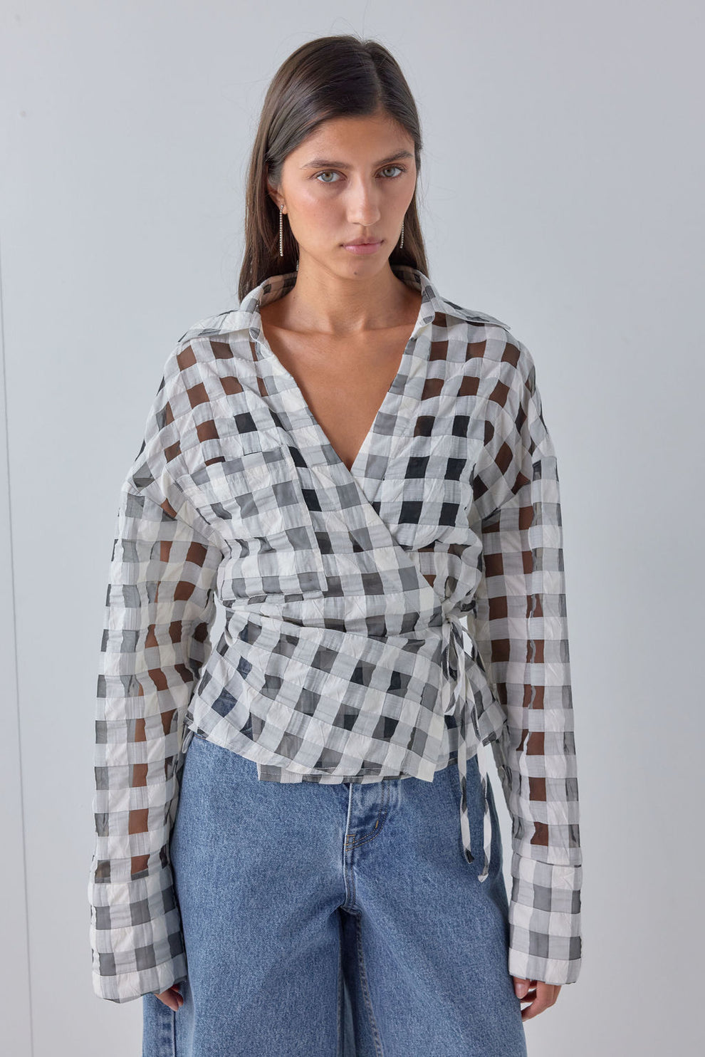 Murphy Sheer Shirt Black Check - size:Aida:AU 6 / US 2