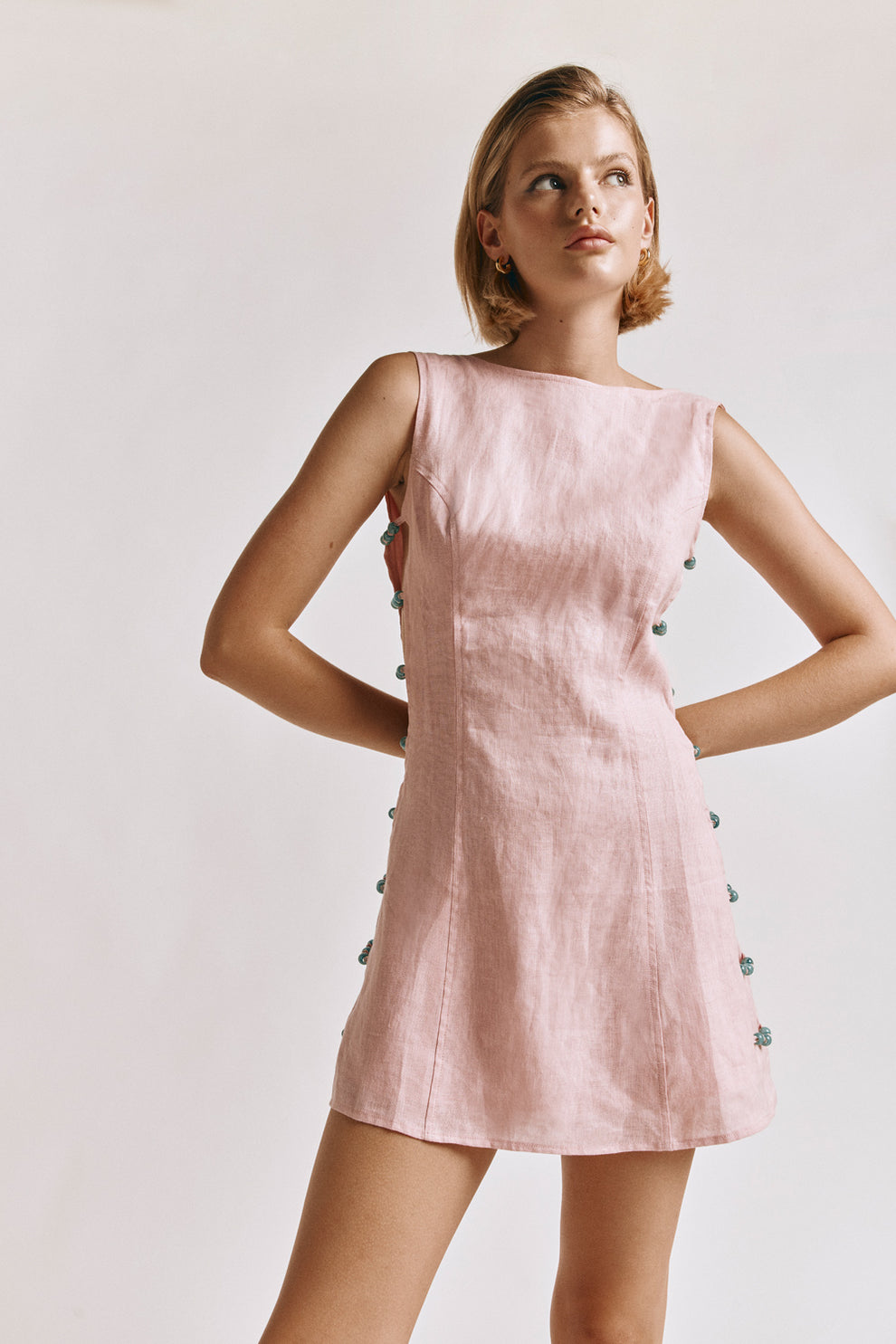 Tia Linen Mini Dress Blush VRG GRL Tia Linen Mini Dress Blush VRG GRL