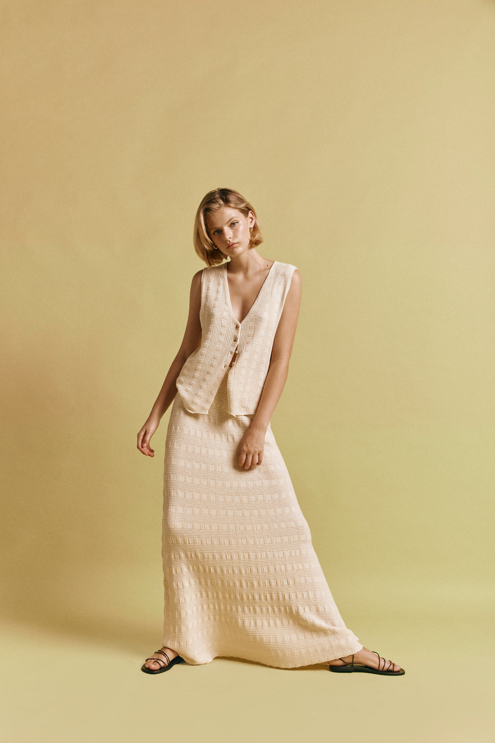 Camellia Knit Maxi Skirt Cream