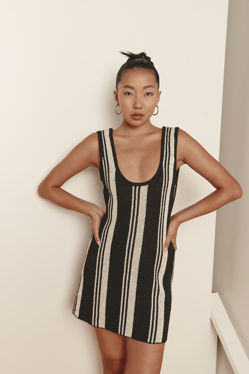 Cleo Knit Mini Dress Black Stripe