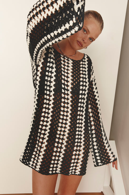 Myra Crochet Mini Dress Black