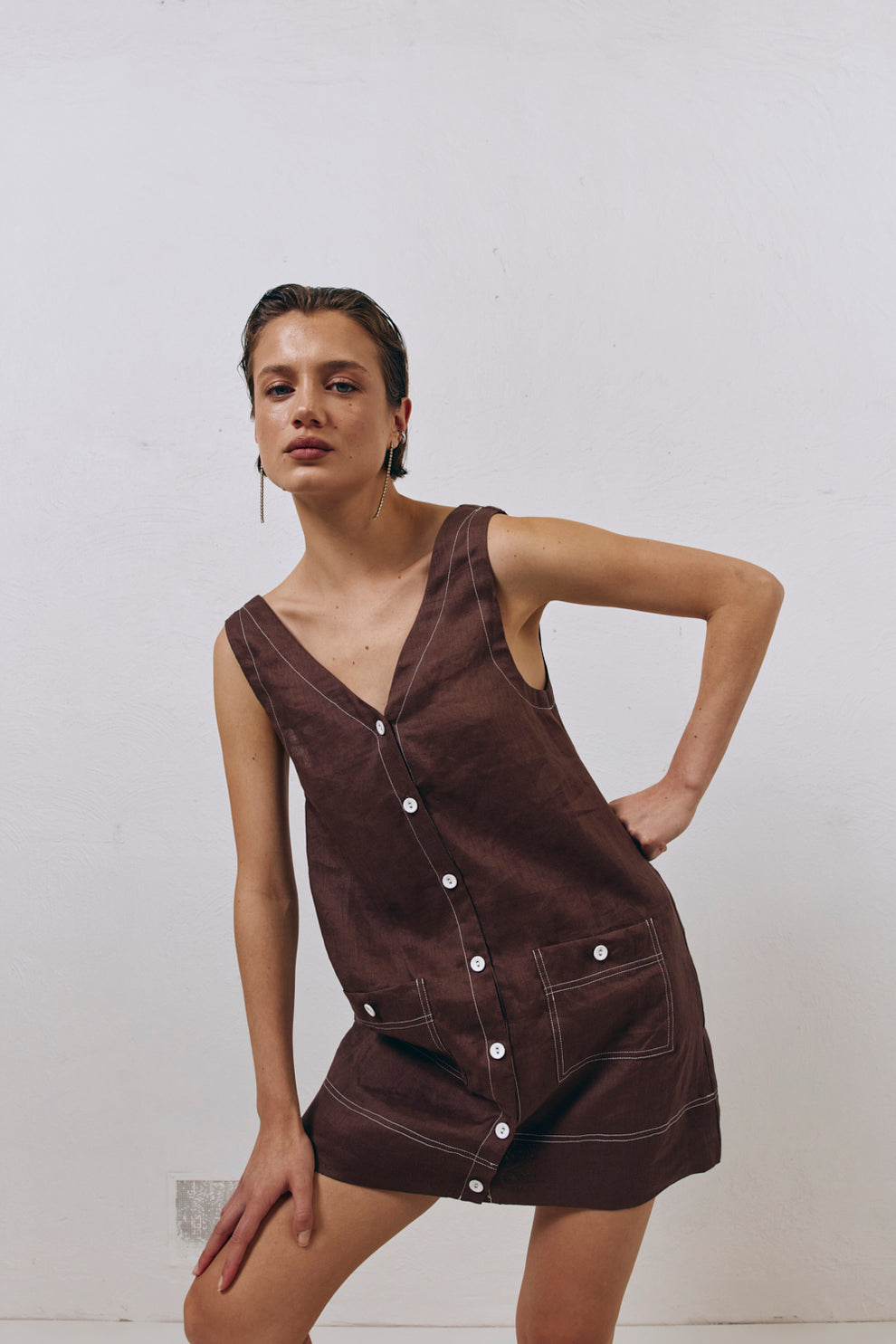 Alice Linen Mini Dress Brown VRG GRL Alice Linen Mini Dress Brown VRG GRL