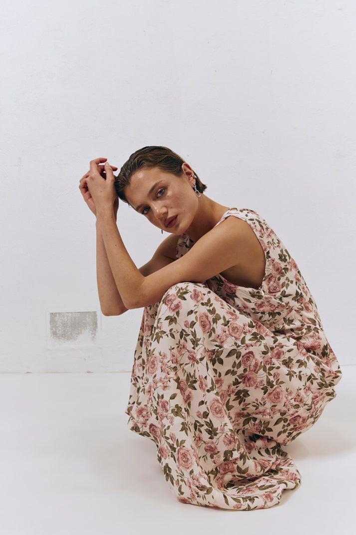 Postcards From Italy Bias Cut Maxi Dress Rose VRG GRL